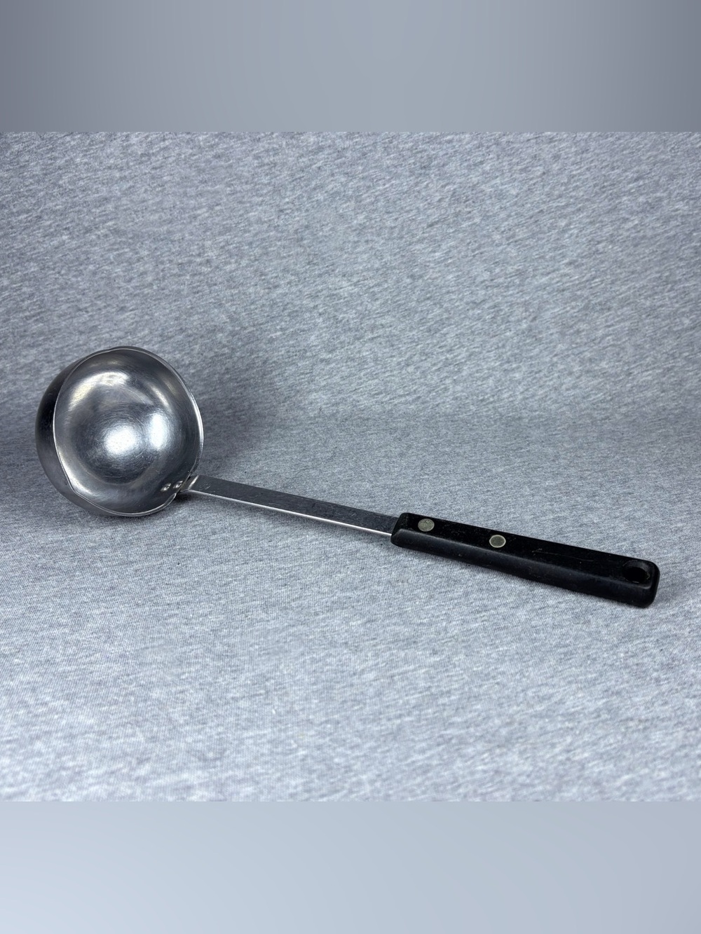 Vintage Ekco Forge Stainless Steel Soup Ladle Black Riveted Handle USA Made 11”